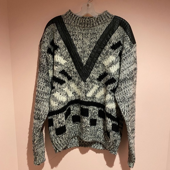 Vintage Other - Vintage 80s leather trim Frontline sweater